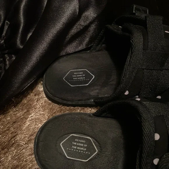Black Satin and Polka Dot Sandals VXSVXM Draco Slides display picture 3